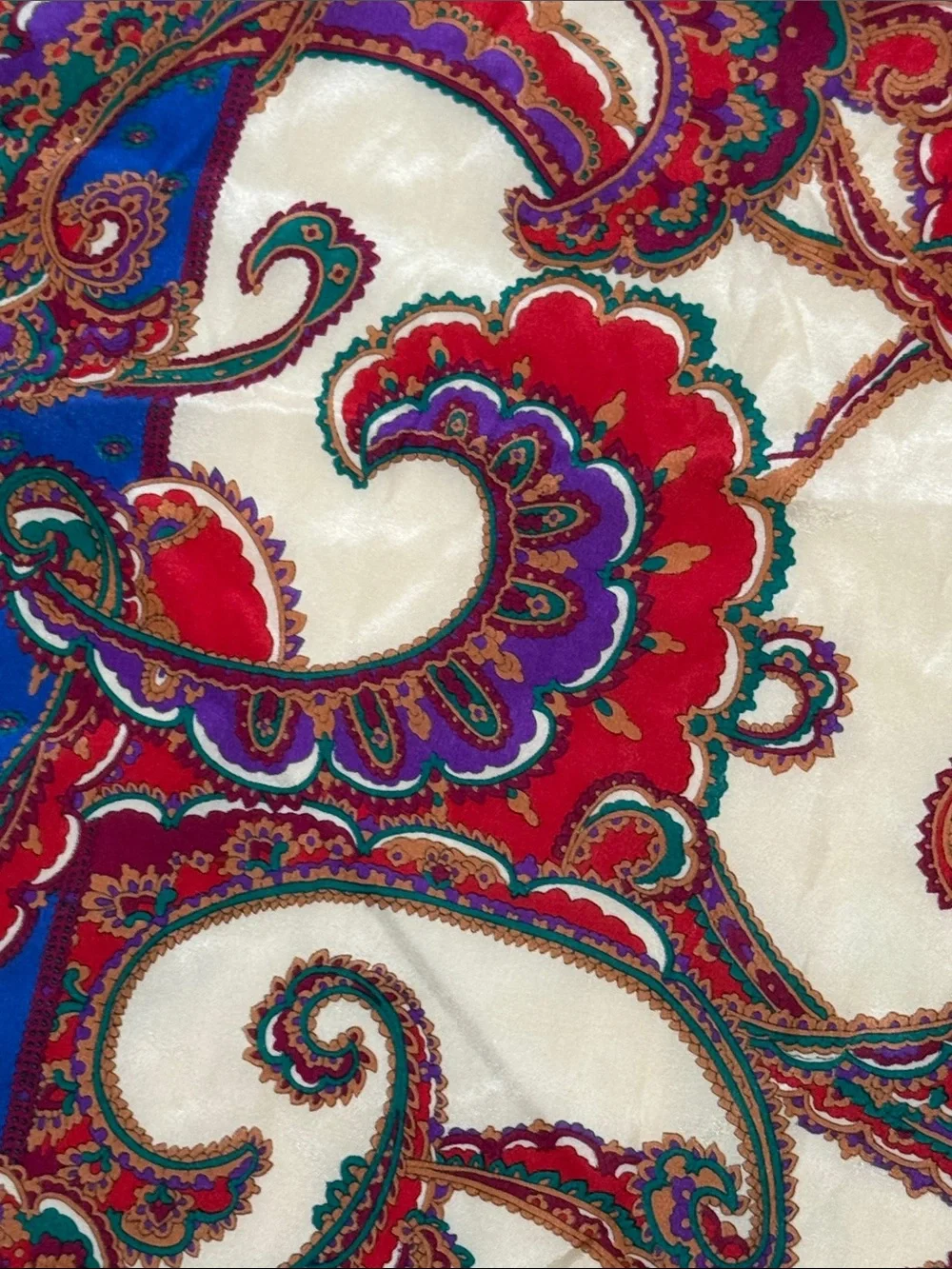 Vintage 1960’s Paisley delicate Silk Scarf in Red, Blue & Cream